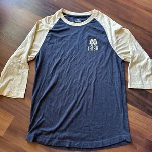 Notre Dame‎ Fighting Irish Raglan Baseball Tee Colosseum Navy Gold Size M